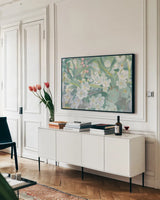 Blossoms Crop by James Wiens. shown as a framed stretched canvas in a living room above a console. Available as a archival giclee rolled canvas, fine art paper, or poster print. SKU 77895i.