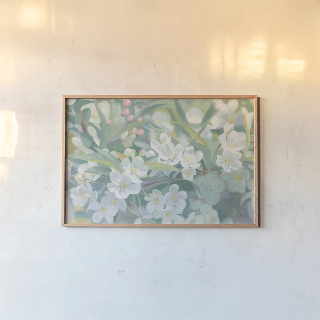 Blossoms Crop by James Wiens. shown as a paper print in a natural frame. Available as a archival giclee rolled canvas, fine art paper, or poster print. SKU 77895i.