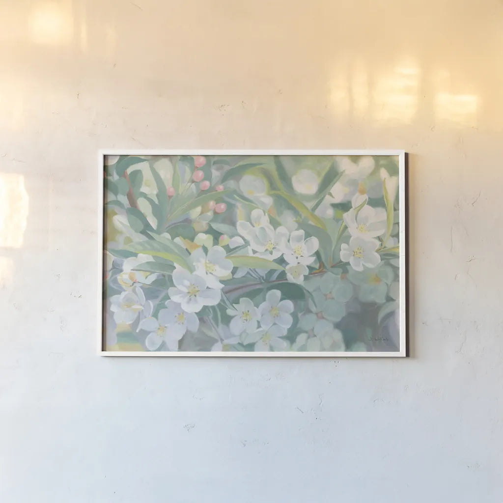 Blossoms Crop by James Wiens. shown as a paper print in a white frame. Available as a archival giclee rolled canvas, fine art paper, or poster print. SKU 77895i.