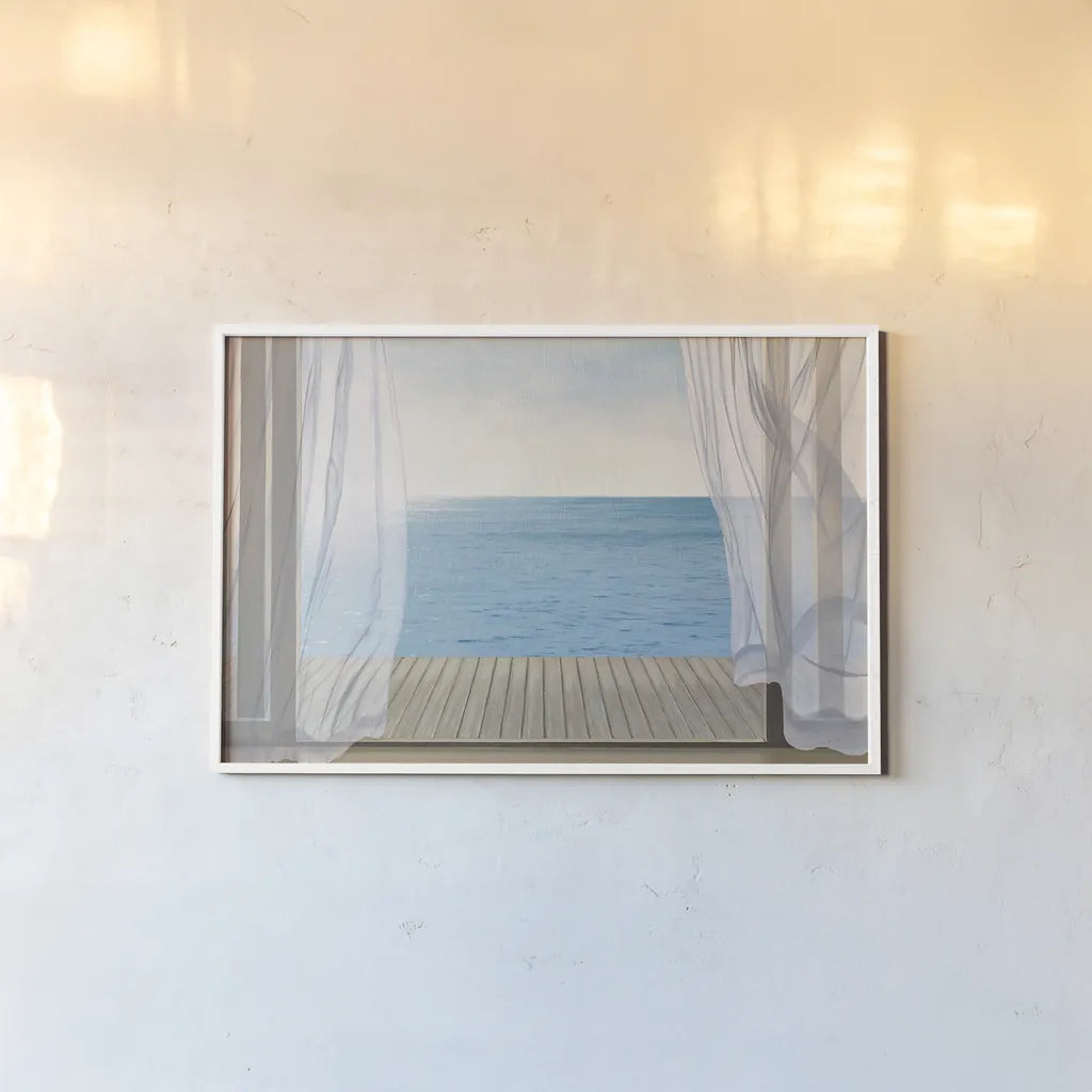 Blue Breeze by James Wiens. shown as a paper print in a white frame. Available as a archival giclee rolled canvas, fine art paper, or poster print. SKU 12190i.