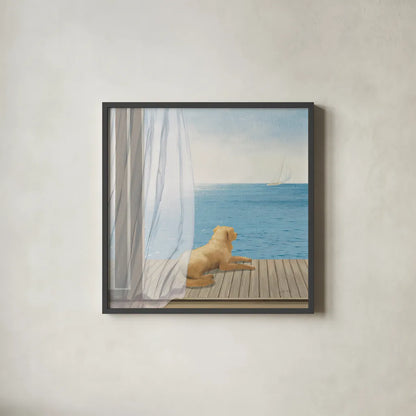Blue Breeze II by James Wiens. Shown in a sleek black glass frame for a contemporary gallery look. Available as an archival giclee rolled canvas, fine art paper, or poster print. SKU 14065a.