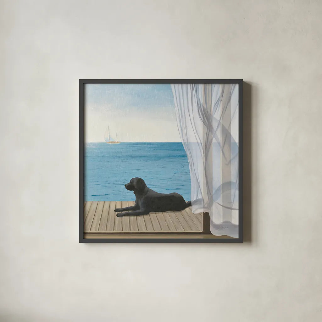 Blue Breeze III by James Wiens. Shown in a sleek black glass frame for a contemporary gallery look. Available as an archival giclee rolled canvas, fine art paper, or poster print. SKU 14216a.