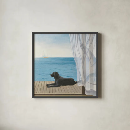 Blue Breeze III by James Wiens. Shown in a sleek black glass frame for a contemporary gallery look. Available as an archival giclee rolled canvas, fine art paper, or poster print. SKU 14216a.