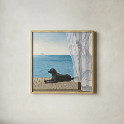Blue Breeze III by James Wiens. Shown in a natural wood glass frame for a timeless modern aesthetic. Available as an archival giclee rolled canvas, fine art paper, or poster print. SKU 14216a.
