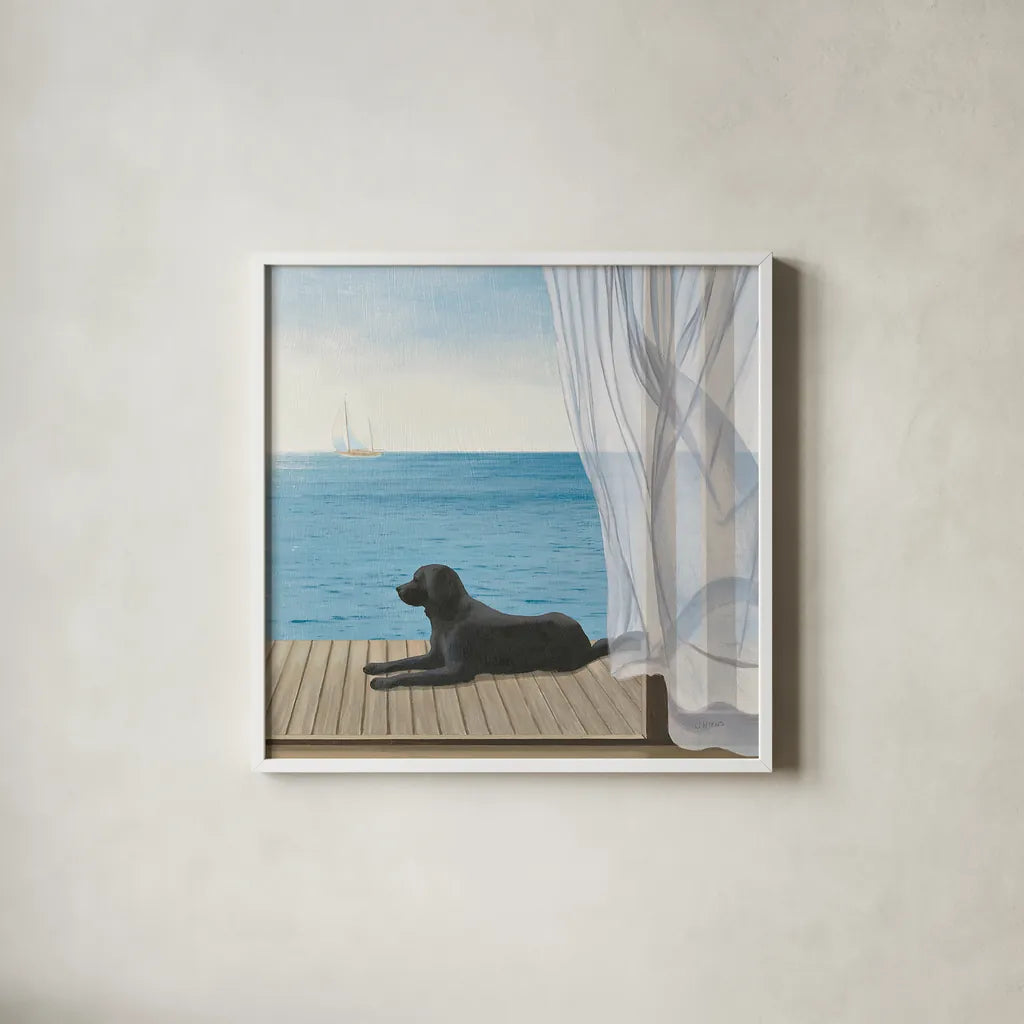 Blue Breeze III by James Wiens. Shown in a crisp white glass frame for a clean and minimalist style. Available as an archival giclee rolled canvas, fine art paper, or poster print. SKU 14216a.