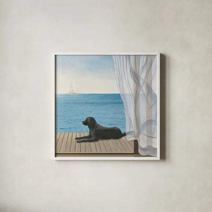 Blue Breeze III by James Wiens. Shown in a crisp white glass frame for a clean and minimalist style. Available as an archival giclee rolled canvas, fine art paper, or poster print. SKU 14216a.