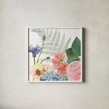 Boho Bouquet  IX by James Wiens. Shown in a crisp white glass frame for a clean and minimalist style. Available as an archival giclee rolled canvas, fine art paper, or poster print. SKU 68449a.