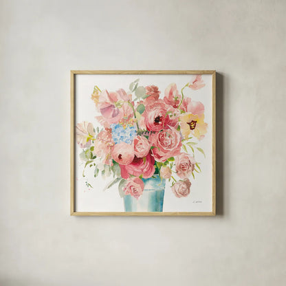 Boho Bouquet  VII by James Wiens. Shown in a natural wood glass frame for a timeless modern aesthetic. Available as an archival giclee rolled canvas, fine art paper, or poster print. SKU 68447a.