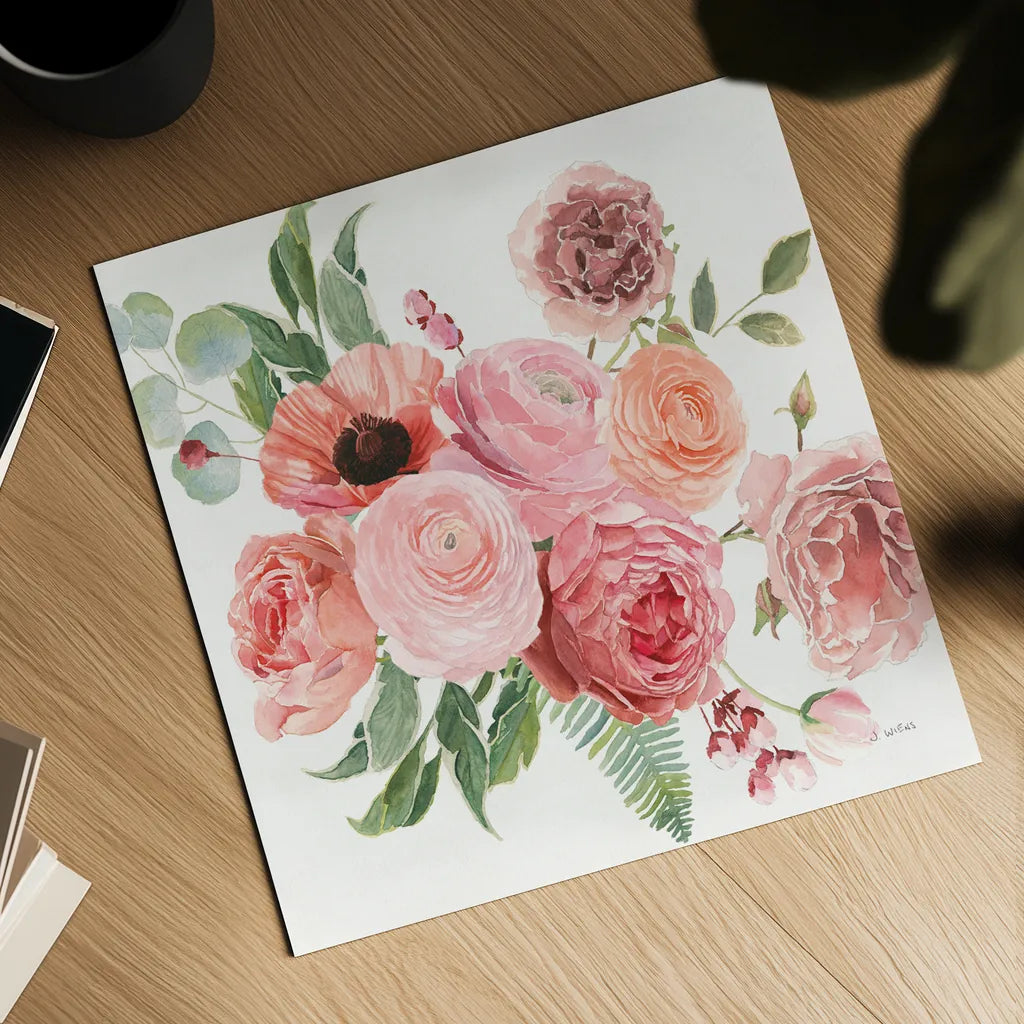 Boho Bouquet  VIII by James Wiens. Shown as a detailed flat fine art print, highlighting archival giclee quality. Available as an archival giclee rolled canvas, fine art paper, or poster print. SKU 68448a.