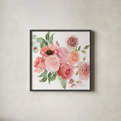 Boho Bouquet  VIII by James Wiens. Shown in a sleek black glass frame for a contemporary gallery look. Available as an archival giclee rolled canvas, fine art paper, or poster print. SKU 68448a.