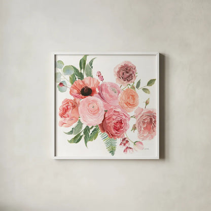 Boho Bouquet  VIII by James Wiens. Shown in a crisp white glass frame for a clean and minimalist style. Available as an archival giclee rolled canvas, fine art paper, or poster print. SKU 68448a.
