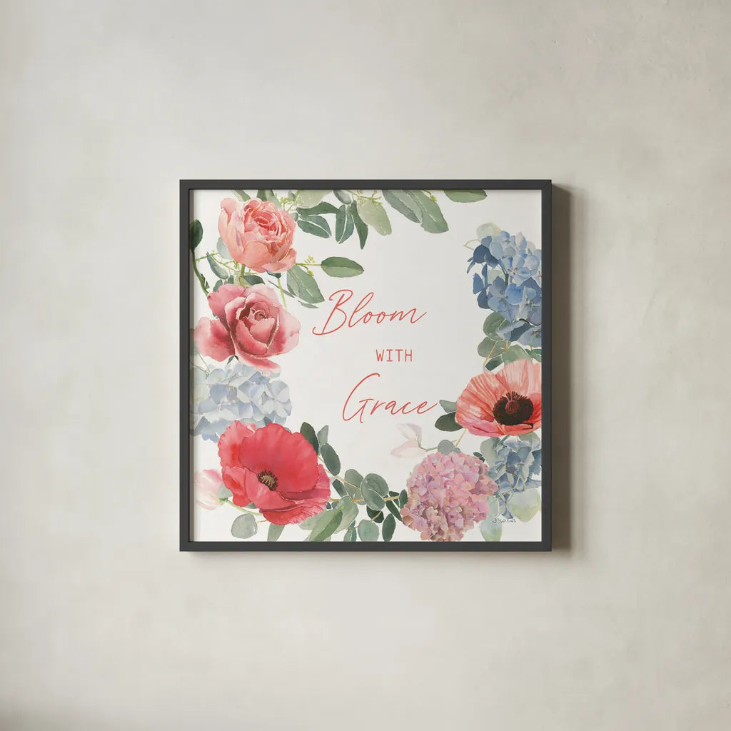 Boho Bouquet  X by James Wiens. Shown in a sleek black glass frame for a contemporary gallery look. Available as an archival giclee rolled canvas, fine art paper, or poster print. SKU 68450a.