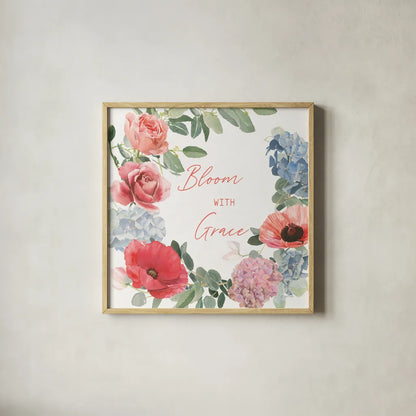 Boho Bouquet  X by James Wiens. Shown in a natural wood glass frame for a timeless modern aesthetic. Available as an archival giclee rolled canvas, fine art paper, or poster print. SKU 68450a.