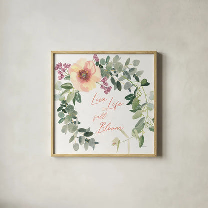 Boho Bouquet  XII by James Wiens. Shown in a natural wood glass frame for a timeless modern aesthetic. Available as an archival giclee rolled canvas, fine art paper, or poster print. SKU 68452a.