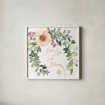 Boho Bouquet  XII by James Wiens. Shown in a crisp white glass frame for a clean and minimalist style. Available as an archival giclee rolled canvas, fine art paper, or poster print. SKU 68452a.