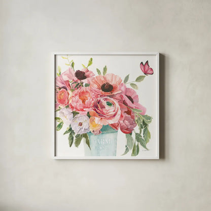 Boho Bouquet  XIII by James Wiens. Shown in a crisp white glass frame for a clean and minimalist style. Available as an archival giclee rolled canvas, fine art paper, or poster print. SKU 68453a.