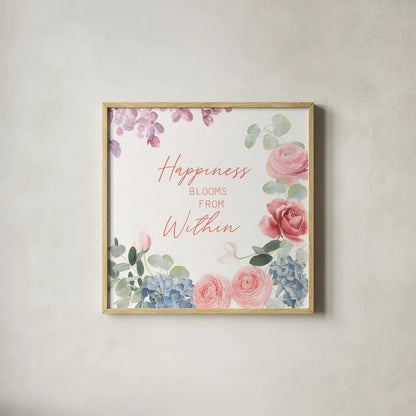 Boho Bouquet  XVI by James Wiens. Shown in a natural wood glass frame for a timeless modern aesthetic. Available as an archival giclee rolled canvas, fine art paper, or poster print. SKU 68456a.