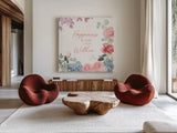 Boho Bouquet  XVI by James Wiens. Shown as extra-large giant wall art in a modern living room. Available as an archival giclee rolled canvas, fine art paper, or poster print. SKU 68456a.