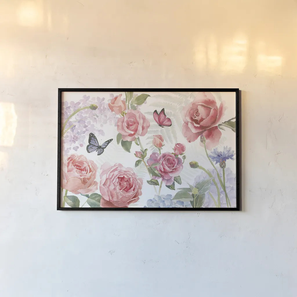 Boho Bouquet I by James Wiens. shown as a paper print in a black flame. Available as a archival giclee rolled canvas, fine art paper, or poster print. SKU 62642i.