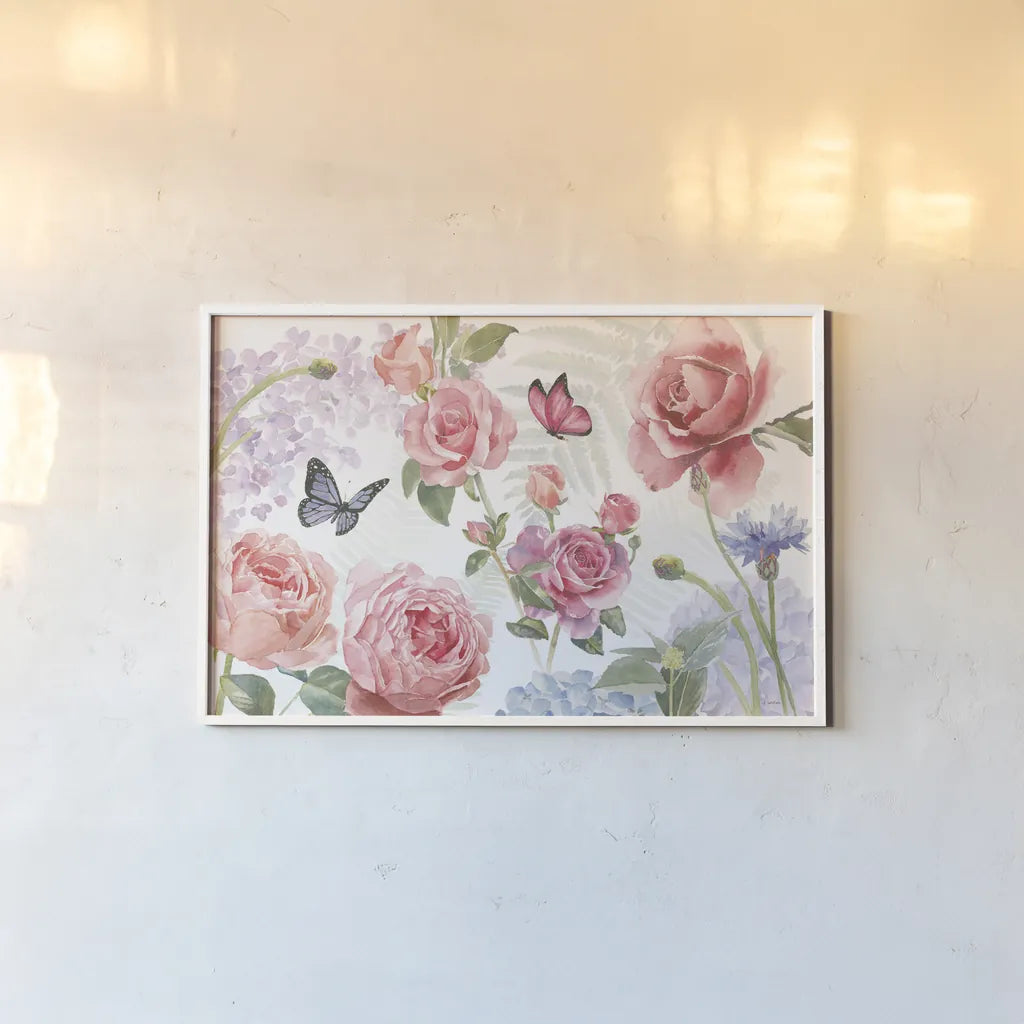 Boho Bouquet I by James Wiens. shown as a paper print in a white frame. Available as a archival giclee rolled canvas, fine art paper, or poster print. SKU 62642i.