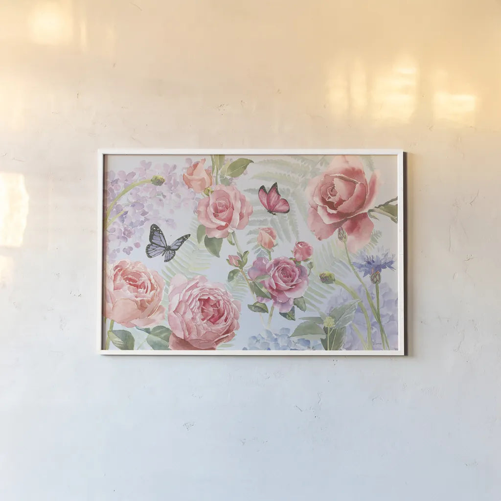 Boho Bouquet I Blue by James Wiens. shown as a paper print in a white frame. Available as a archival giclee rolled canvas, fine art paper, or poster print. SKU 62647i.