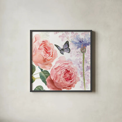 Boho Bouquet II by James Wiens. Shown in a sleek black glass frame for a contemporary gallery look. Available as an archival giclee rolled canvas, fine art paper, or poster print. SKU 62643a.