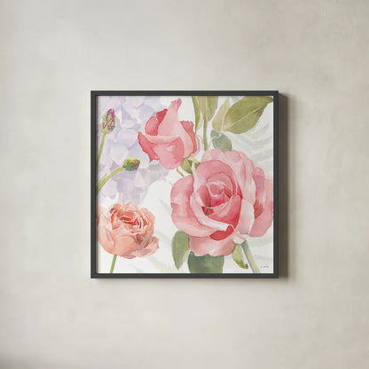 Boho Bouquet III by James Wiens. Shown in a sleek black glass frame for a contemporary gallery look. Available as an archival giclee rolled canvas, fine art paper, or poster print. SKU 62644a.