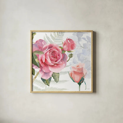 Boho Bouquet V by James Wiens. Shown in a natural wood glass frame for a timeless modern aesthetic. Available as an archival giclee rolled canvas, fine art paper, or poster print. SKU 62646a.