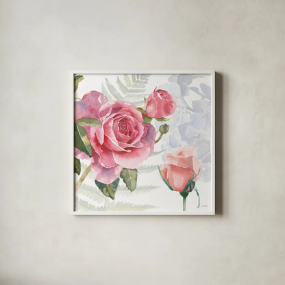 Boho Bouquet V by James Wiens. Shown in a crisp white glass frame for a clean and minimalist style. Available as an archival giclee rolled canvas, fine art paper, or poster print. SKU 62646a.