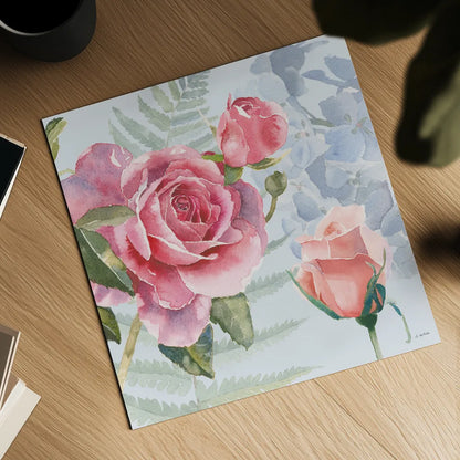 Boho Bouquet V Blue by James Wiens. Shown as a detailed flat fine art print, highlighting archival giclee quality. Available as an archival giclee rolled canvas, fine art paper, or poster print. SKU 62651a.