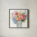 Boho Bouquet XVII by James Wiens. Shown in a sleek black glass frame for a contemporary gallery look. Available as an archival giclee rolled canvas, fine art paper, or poster print. SKU 68457a.