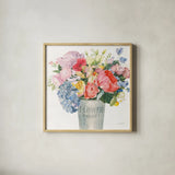 Boho Bouquet XVII by James Wiens. Shown in a natural wood glass frame for a timeless modern aesthetic. Available as an archival giclee rolled canvas, fine art paper, or poster print. SKU 68457a.