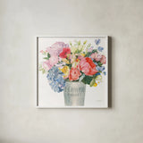 Boho Bouquet XVII by James Wiens. Shown in a crisp white glass frame for a clean and minimalist style. Available as an archival giclee rolled canvas, fine art paper, or poster print. SKU 68457a.