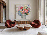 Boho Bouquet XVII by James Wiens. Shown as extra-large giant wall art in a modern living room. Available as an archival giclee rolled canvas, fine art paper, or poster print. SKU 68457a.