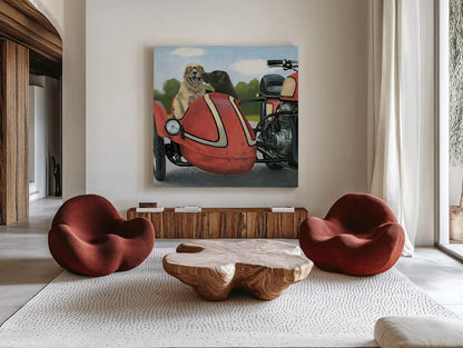Born to Be Wild Crop by James Wiens. Shown as extra-large giant wall art in a modern living room. Available as an archival giclee rolled canvas, fine art paper, or poster print. SKU 28512a.