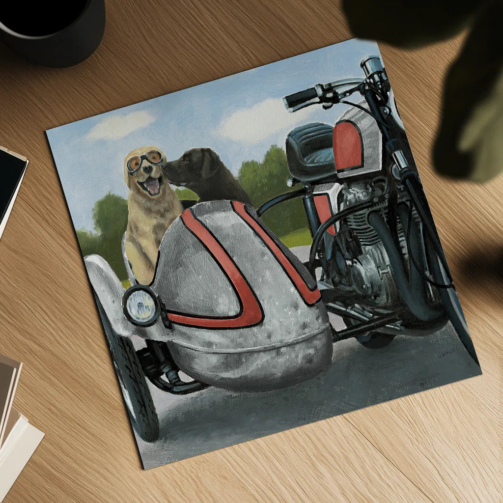 Born to be Wild Silver and Red by James Wiens. Shown as a detailed flat fine art print, highlighting archival giclee quality. Available as an archival giclee rolled canvas, fine art paper, or poster print. SKU 33400a.