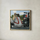 Born to be Wild Silver and Red by James Wiens. Shown in a natural wood glass frame for a timeless modern aesthetic. Available as an archival giclee rolled canvas, fine art paper, or poster print. SKU 33400a.