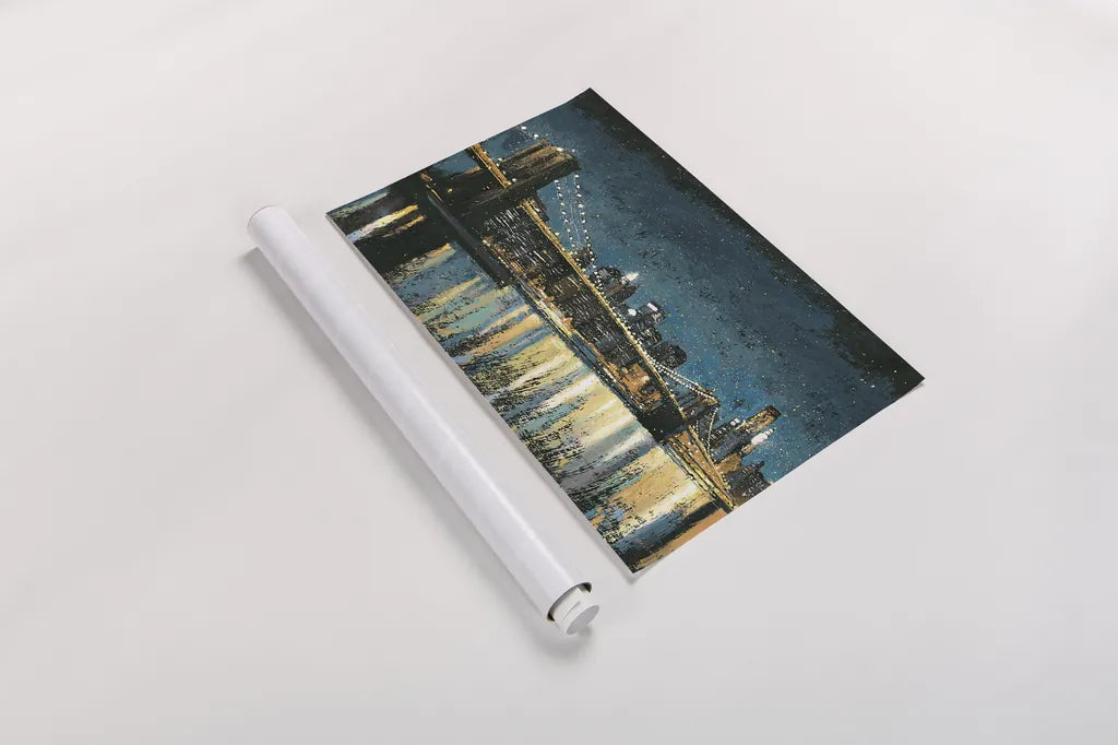 Bright City Lights Blue by James Wiens. shown as a rolled paper print. Available as archival giclee rolled canvas, fine art paper, or poster print. SKU 17233i.