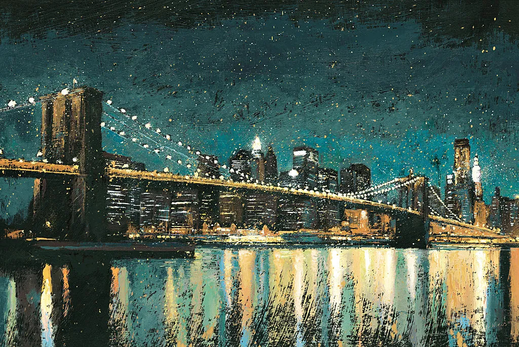 Bright City Lights Teal by James Wiens. SKU 20602i. Archival Giclee Fine art print for wall decor.