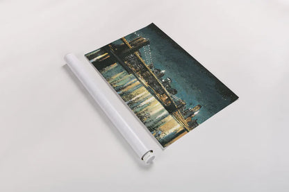 Bright City Lights Teal by James Wiens. shown as a rolled paper print. Available as archival giclee rolled canvas, fine art paper, or poster print. SKU 20602i.