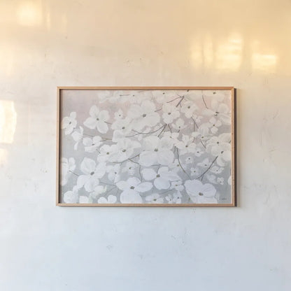 Bringing in Blossoms by James Wiens. shown as a paper print in a natural frame. Available as a archival giclee rolled canvas, fine art paper, or poster print. SKU 43507i.