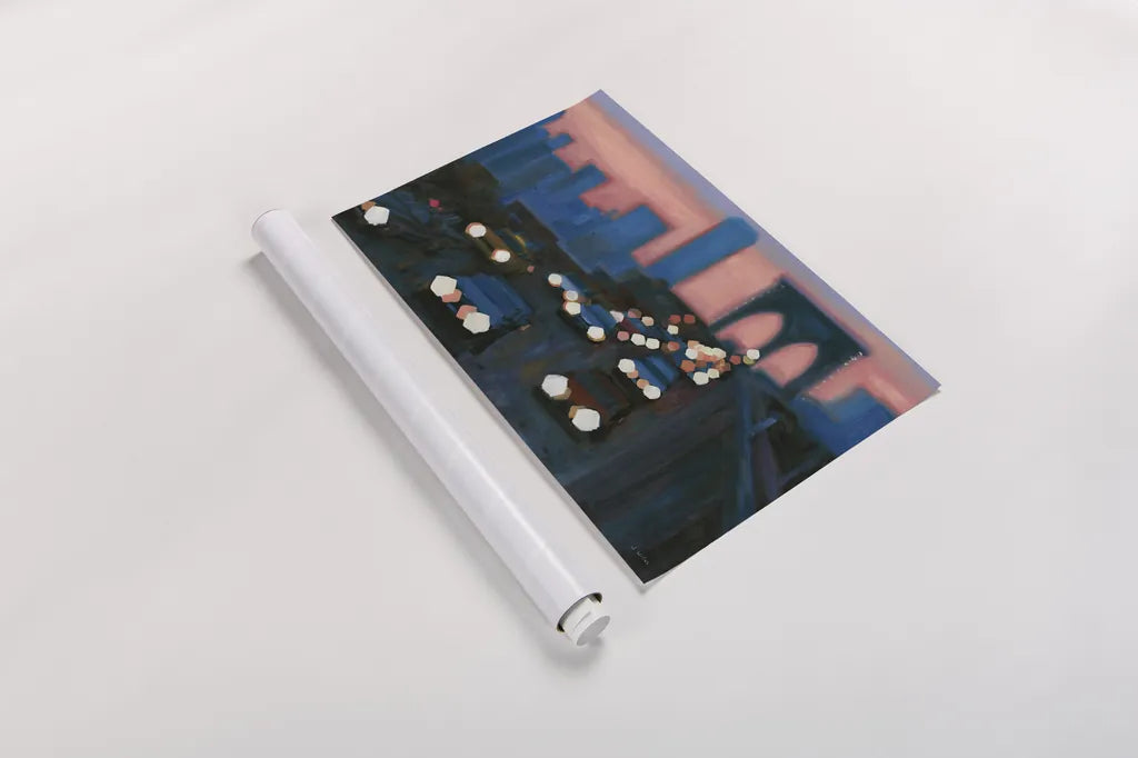 Brooklyn Bridge Evening by James Wiens. shown as a rolled paper print. Available as archival giclee rolled canvas, fine art paper, or poster print. SKU 65983i.