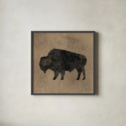 Brown Lodge II by James Wiens. Shown in a sleek black glass frame for a contemporary gallery look. Available as an archival giclee rolled canvas, fine art paper, or poster print. SKU 50175a.