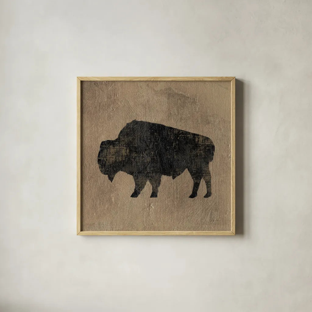 Brown Lodge II by James Wiens. Shown in a natural wood glass frame for a timeless modern aesthetic. Available as an archival giclee rolled canvas, fine art paper, or poster print. SKU 50175a.