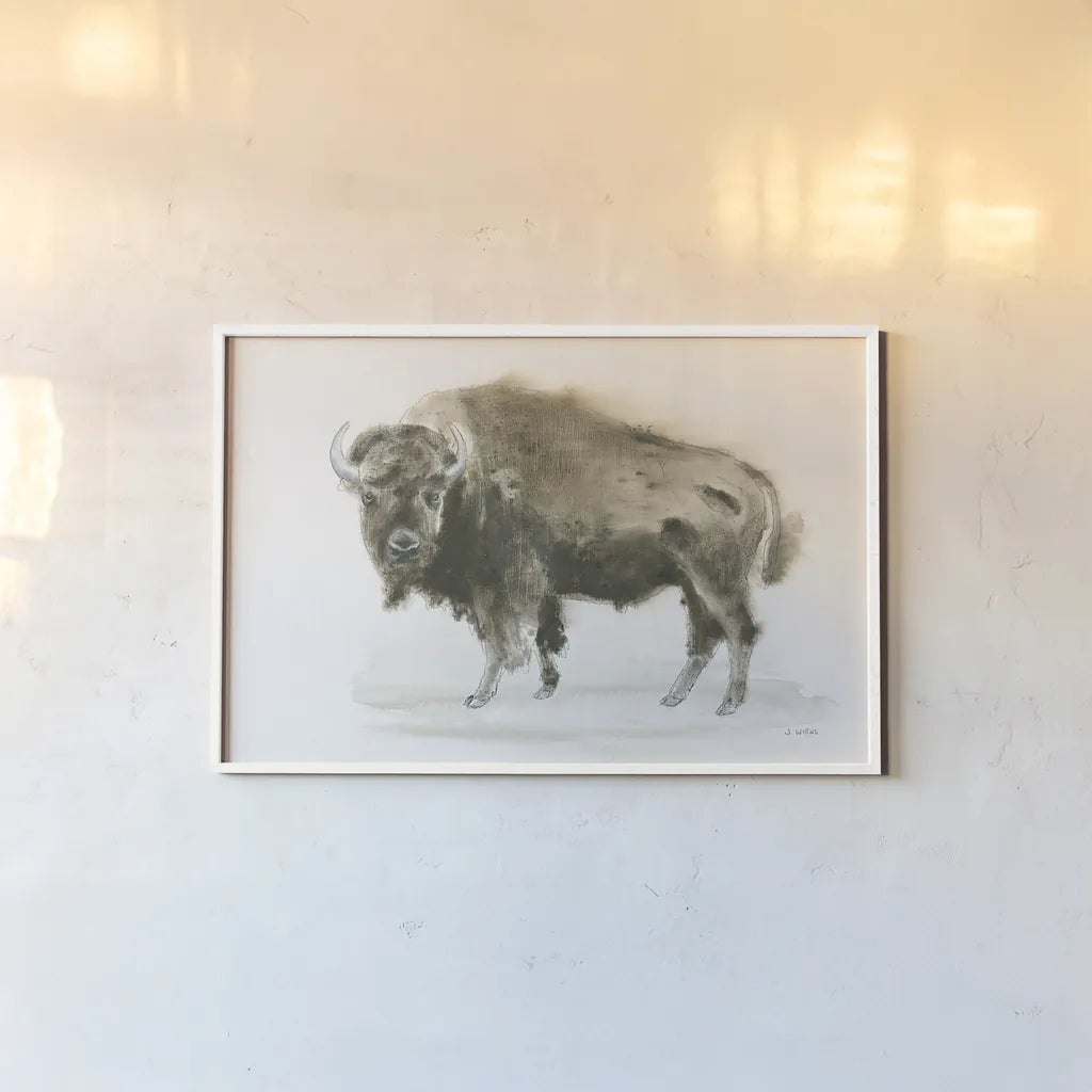 Buffalo Bill by James Wiens. shown as a paper print in a white frame. Available as a archival giclee rolled canvas, fine art paper, or poster print. SKU 23621i.