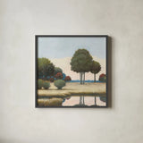 By the Waterways II by James Wiens. Shown in a sleek black glass frame for a contemporary gallery look. Available as an archival giclee rolled canvas, fine art paper, or poster print. SKU 62010a.