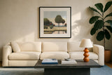 By the Waterways II by James Wiens. Displayed in a glass frame with matte in a clean modern living room. Available as an archival giclee rolled canvas, fine art paper, or poster print. SKU 62010a.