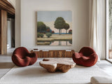 By the Waterways II by James Wiens. Shown as extra-large giant wall art in a modern living room. Available as an archival giclee rolled canvas, fine art paper, or poster print. SKU 62010a.