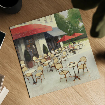 Cafe du Matin II by James Wiens. Shown as a detailed flat fine art print, highlighting archival giclee quality. Available as an archival giclee rolled canvas, fine art paper, or poster print. SKU 12515a.
