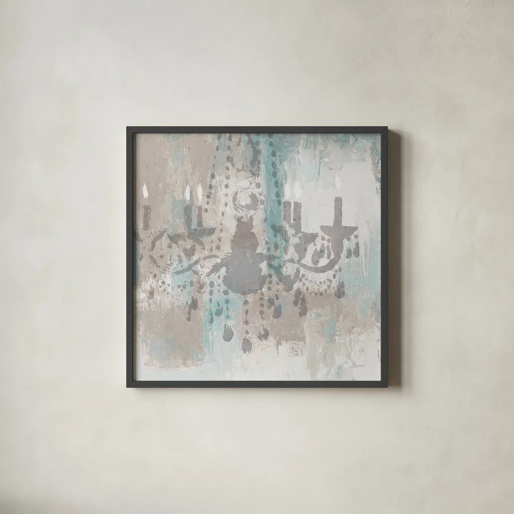 Candelabra Teal I by James Wiens. Shown in a sleek black glass frame for a contemporary gallery look. Available as an archival giclee rolled canvas, fine art paper, or poster print. SKU 14118a.